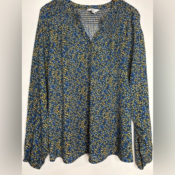 croft & barrow Tops - Croft & Barrow Blue Fitted Long Sleeve Notched Collar Blouse